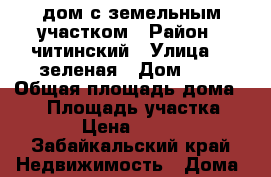 дом с земельным участком › Район ­ читинский › Улица ­ 2зеленая › Дом ­ 7 › Общая площадь дома ­ 80 › Площадь участка ­ 17 › Цена ­ 1 250 - Забайкальский край Недвижимость » Дома, коттеджи, дачи продажа   